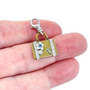 Vintage Silpada Sterling Silver 925 Brass Blue Crystal Bon Voyage Suitcase Charm
